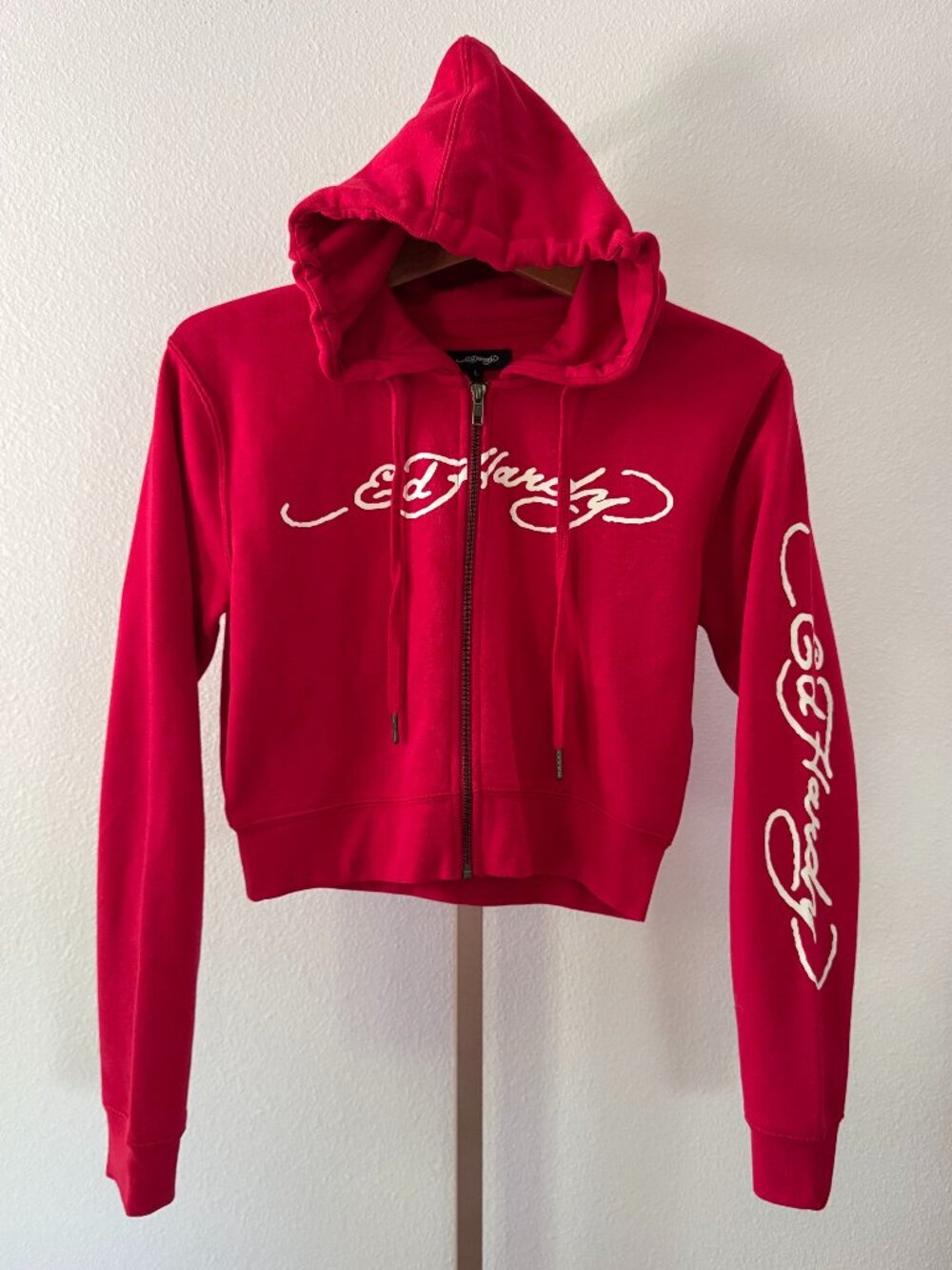Ed Hardy Cropped Skull Cobra Hoodie Large Red NWOT Y2K Graphic